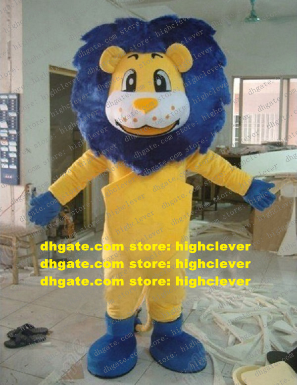 

Cool Yellow Lion Mascot Costume Mascotte Leone Simba Simbalion With White Cheeks Blue Hairs Yellows Nose Adult No.2784 Free Ship, As in photos