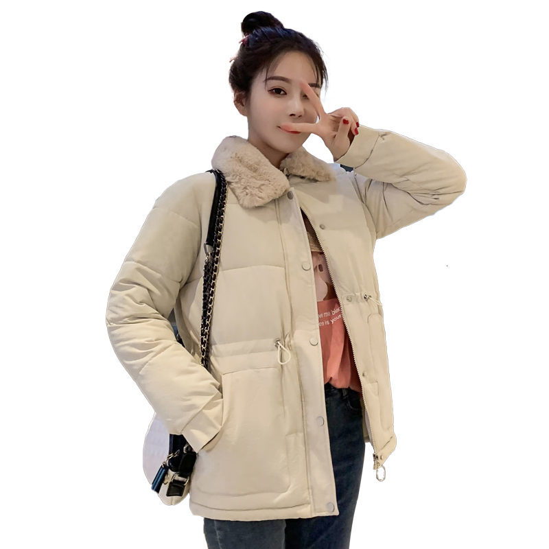 

Women's Down & Parkas Lambs Wool Collar Winter Jackets Coats Adjustable Waist Thicken Outerwear Cotton Jacket Casual C5927 NI4G, Black