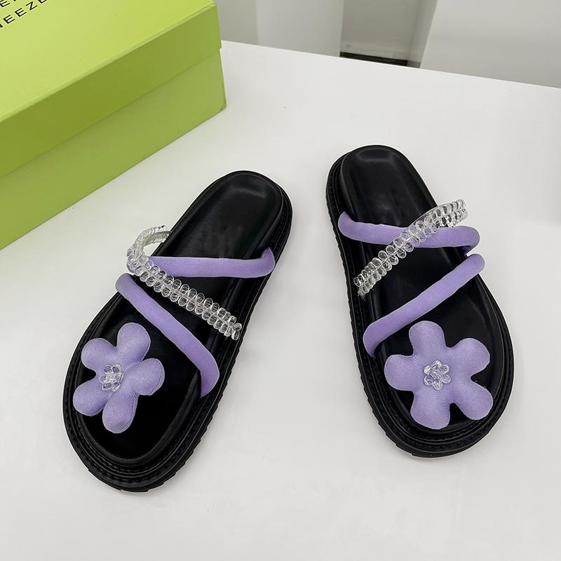 

Slippers 2021 Summer Fashion Flower Women's Sandals Hit Color Lazy Flip-Flops Thick-Soled Non-Slip Beach Pearl, Blue