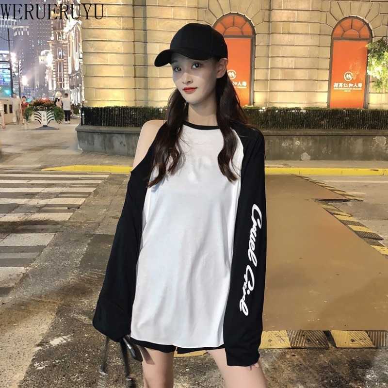

WERUERUYU Round Neck Lazy Wind Sexy Foreign Style Top Korean Version Careful Machine Cover Off Shoulder Long Sleeve 210608, Photo color