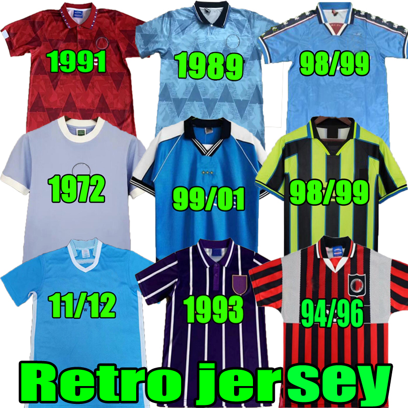 

94 96 1991 1998 1989 Manchester Retro Soccer Jerseys 1972 1993 97 98 99 00 City 11 12 Wembley Clough Home Tevez Agüero Dzeko Kompany Classic Vintage football Shirts, 98/99 away