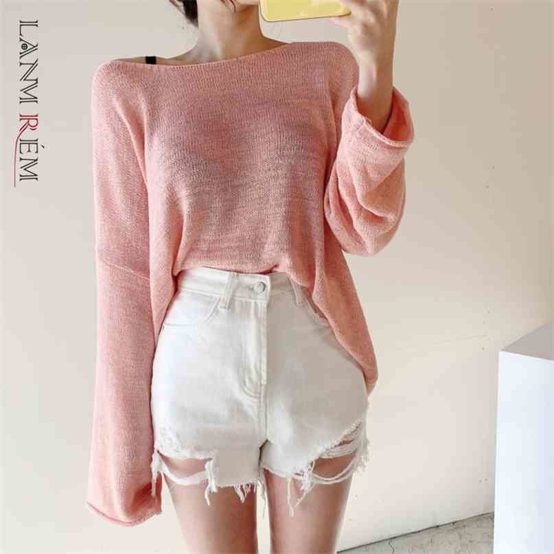 

Casual Midi Korean Hollow Out Thin Knitwear Top Large Loose Blouse Fit Fashion Summer Women 2P1648 210526, Pink