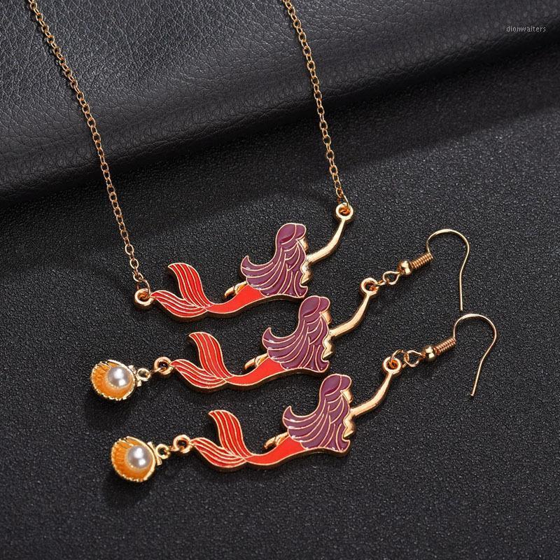 

Red Mermaid Bohemia Figure Pendant Necklace Set With Alloy For Women Fashion Sweater Chain Jewelry Wholesale Chains