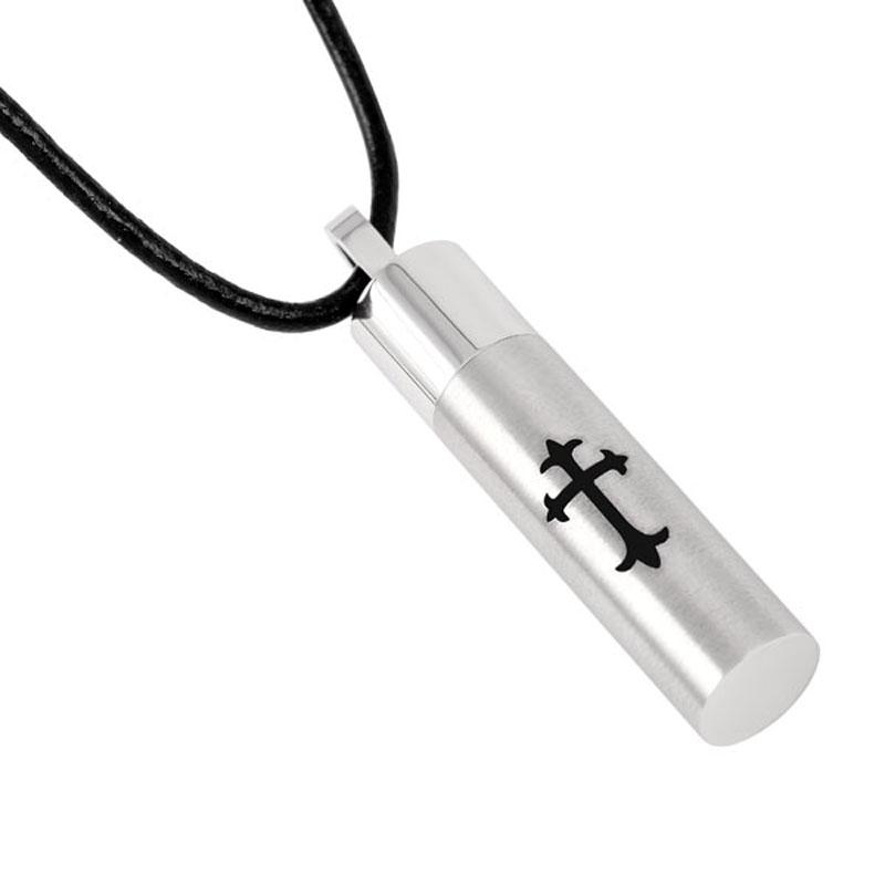 Pendant Necklaces Never Fade Cross In Cylinder Cremation Necklace Jewelry Urn Stainless Steel Memorial Keepsake Gift-image-706610987