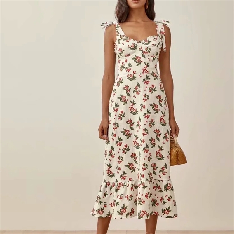 

women Spaghetti Strap dress sleeveless print ruffled long pleated fashion Sexy female summer chiffon 210524, White