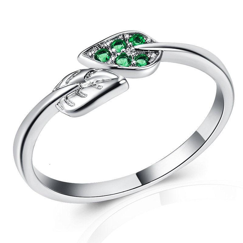 

Mens and womens RING Small fresh simple branch green leaf lady zircon jewelry exquisite copper plated silver