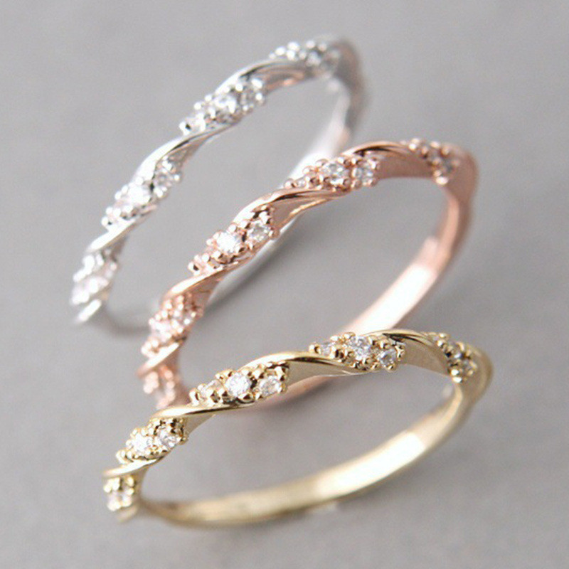 

Rose Gold Color Twist Classical Cubic Zirconia Wedding Engagement Ring for Woman Girls Austrian Crystals Gift Rings