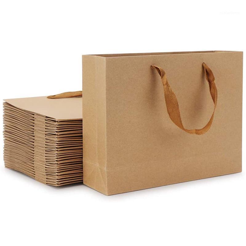 

Gift Wrap 25 Pieces Kraft Paper Shopping Bag Bag, Brown With Widened Fabric Handle Horizontal Sectio