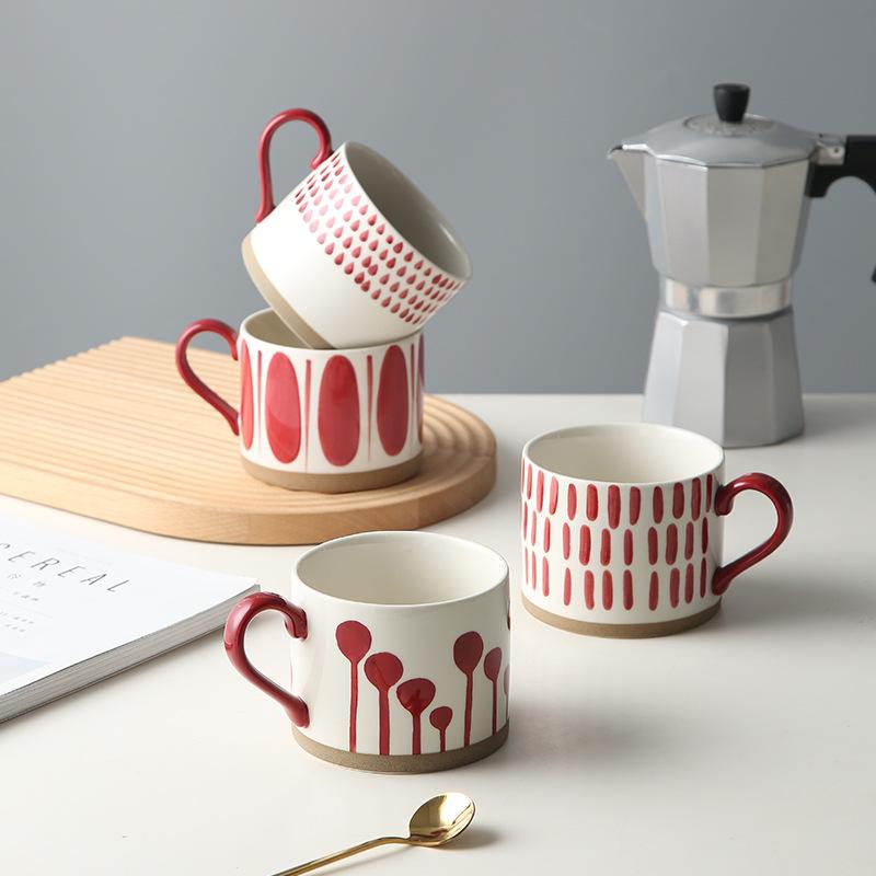 

Mugs Red Colored Stoare Mug Creative Ceramic Couple Cup Breakfast Home Coffee Gift Office