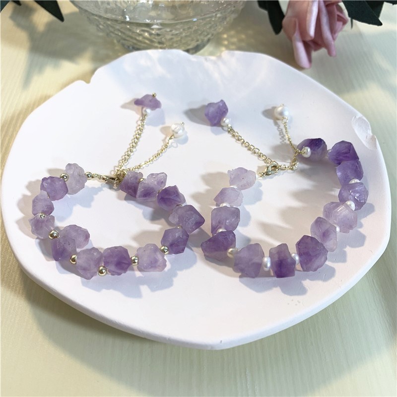 

Original Design Small Gold Beads Natural Amethyst White Pearl Strands Bracelet