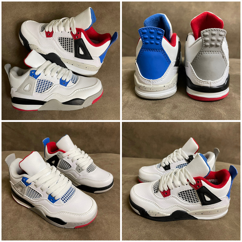 

Top Bred 4s 4 PS kids basketball shoes Infants university blue pink hot lava fire red royalty pure money what the sail sneakers trainers size 6C-3Y 22-35, As photo 9