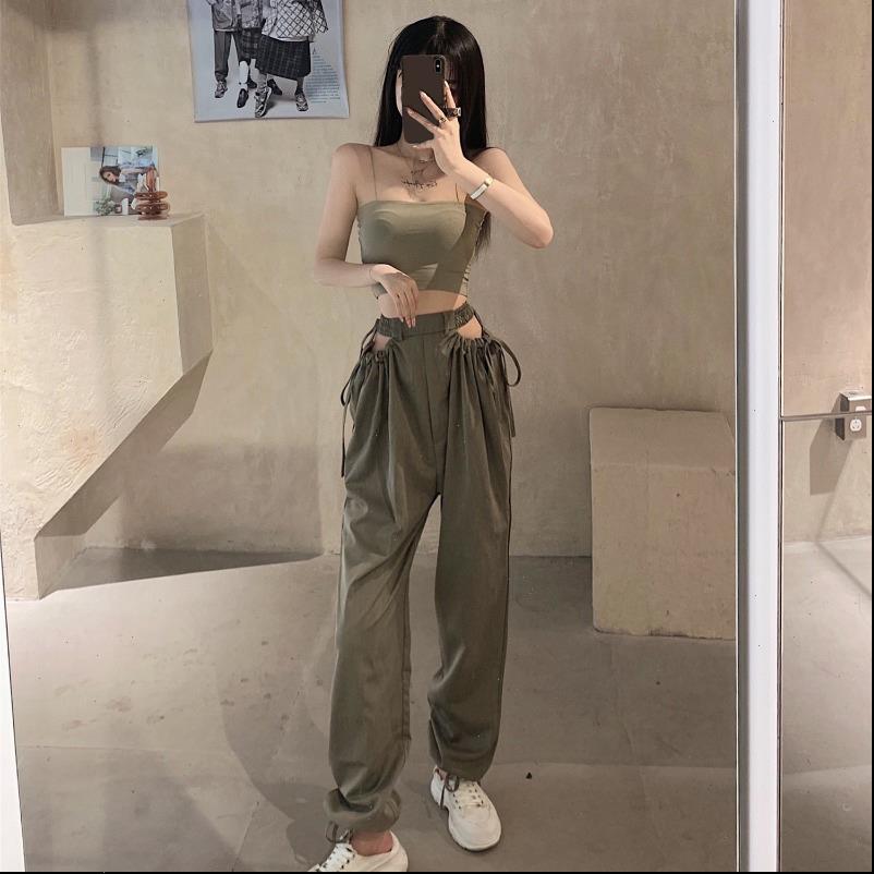 

streetwear cargo hip hop women camis casual sleeveless spaghetti strap fashion harajuku, White