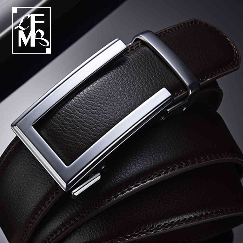 

[LFMB]Men's belt Cow genuine leather mens cowhide strap for male ratchet automatic buckle s men brandfree shiping, Black;brown
