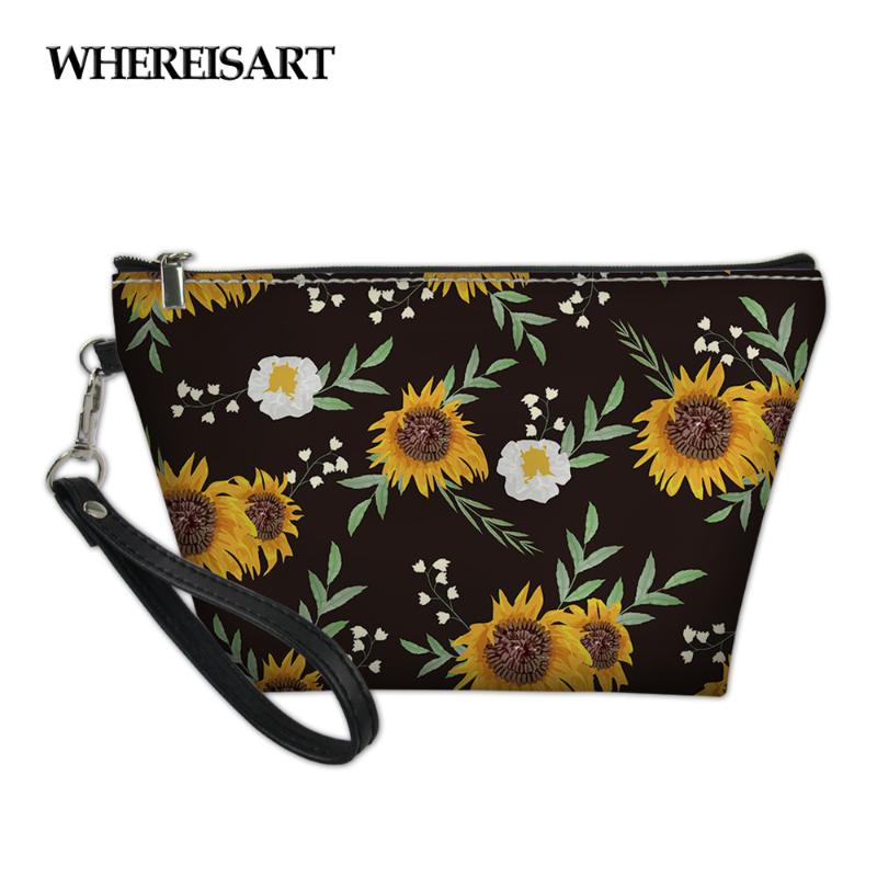 

Sunflowers Design Girls Small Cosmetic Bags Ladies Travel Organizer Package Portable Beauty Makeup Box For Female & Cases