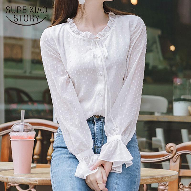 

Women's Blouses & Shirts Blusa Autumn Women Shirt Long Sleeve Solid White Blouse Sweet Polka Dot Korean Slim Office Lady Clothing Arrival 10