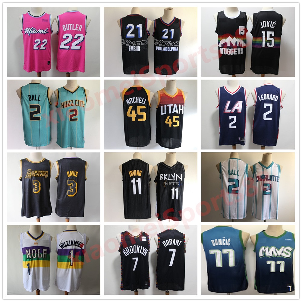 

2021 Stitched Basketball Jerseys 22 Butler Giannis 2 LaMelo Ball 11 Kevin Irving 77 Luka Doncic 1 Williamson City Edition jersey in stock, Black;red