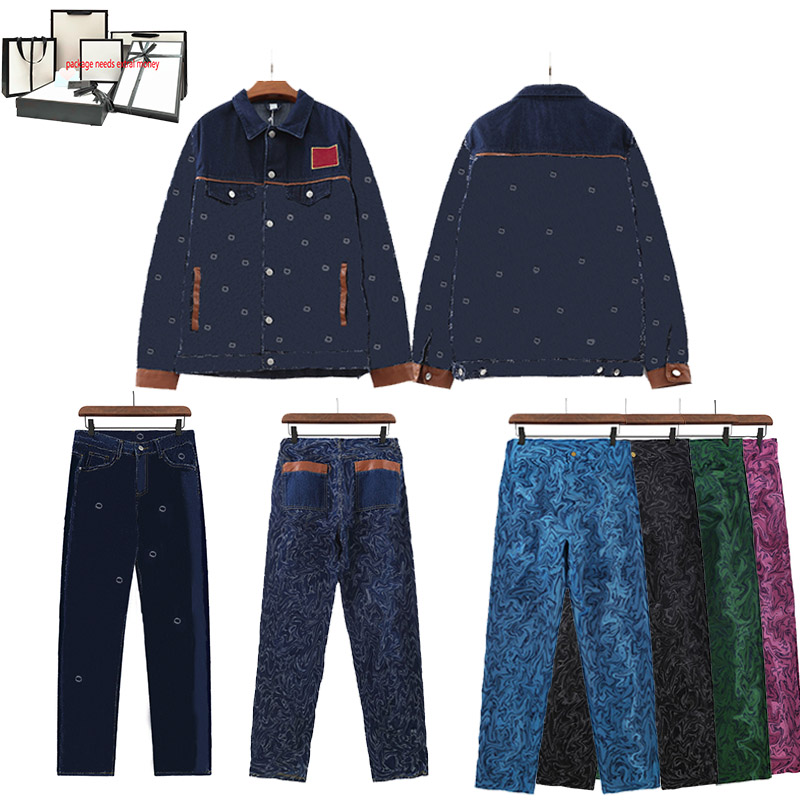 

Casual Mens Tracksuits Fashion Letter Print Jean Sets Hip Hop Cowboy Jacket + Jeans Two Piece Suits Classics Pocket Botton Tracksuit, Navy-pants