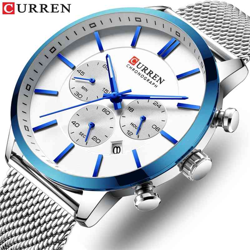 

CURREN Top Luxury Brand Men Watch Quartz Chronograph Male Clock Waterproof Stainless Steel Sport Watch Men Relogio Masculino 210517, Silver gold