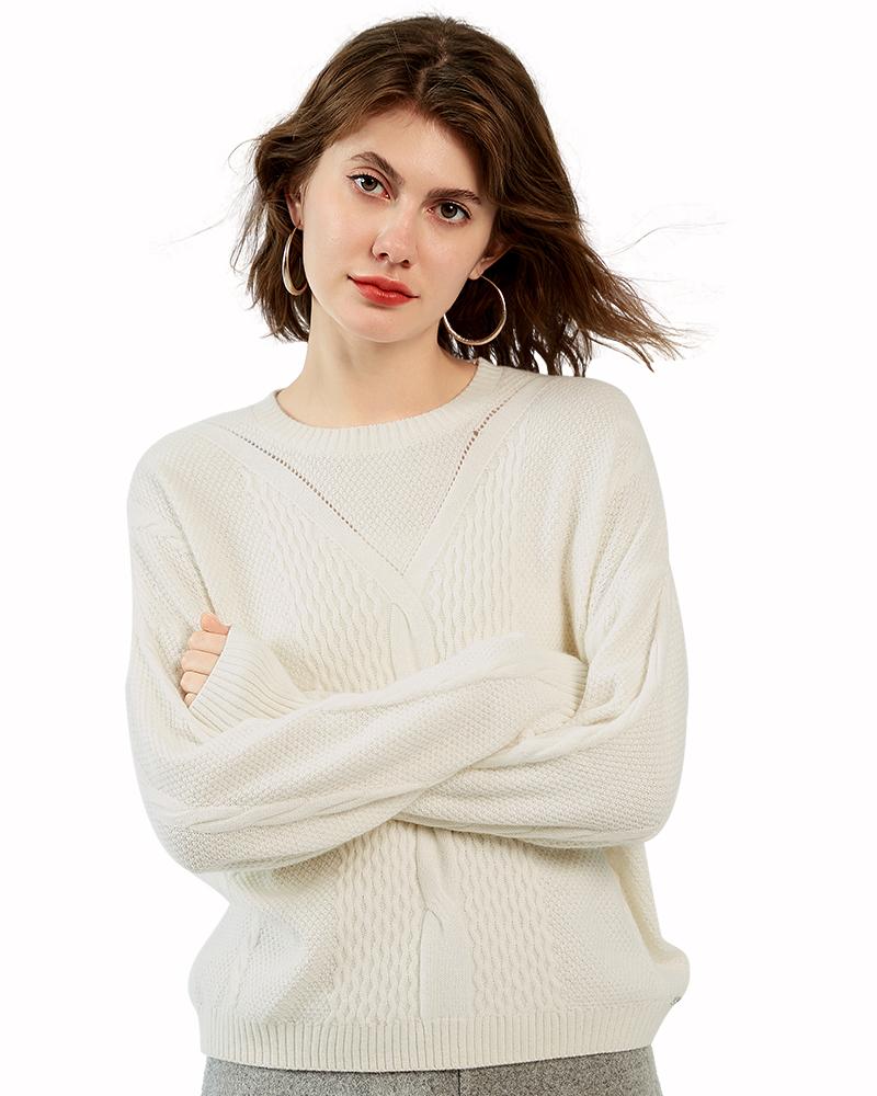 

Women's Sweaters Zhili Cashmere Crewneck Thicken Pullover Sweater, White