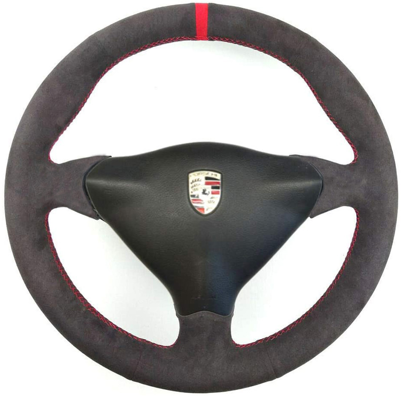 

DIY All Black Suede Leather Steering Wheel Red Stitch on Wrap Cover Fit For Porsche 911 986 996 Carrera Boxster S 1998-2004