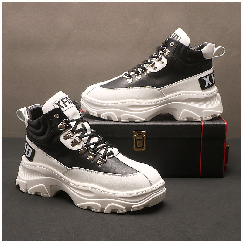 

Spring Autumn Fashion Designer Men White Business Casual Shoes Light Soft Luxury High Top Sneakers Round Toe Vulcanized Lace Up Masculinas Boots Y36, White black