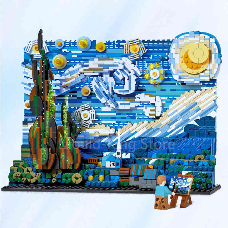 

New MOC Starry Night Van Gogh Art Reproduction Print Building Blocks Home Decoration DIY Bricks Set For Adult Kids Child Gift Q1214