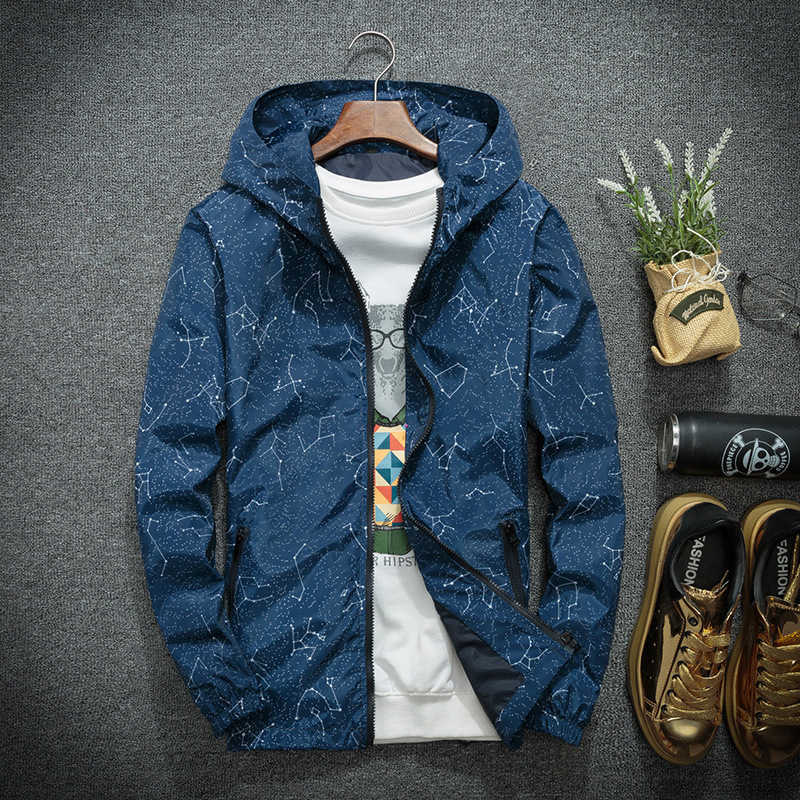 

Spring Autumn Fashion Hip Hop Jacket Men's Hooded Casual Jackets Male Coat Thin Men Coat Outwear Jacket Men Windbreaker Printed X0621, Navy
