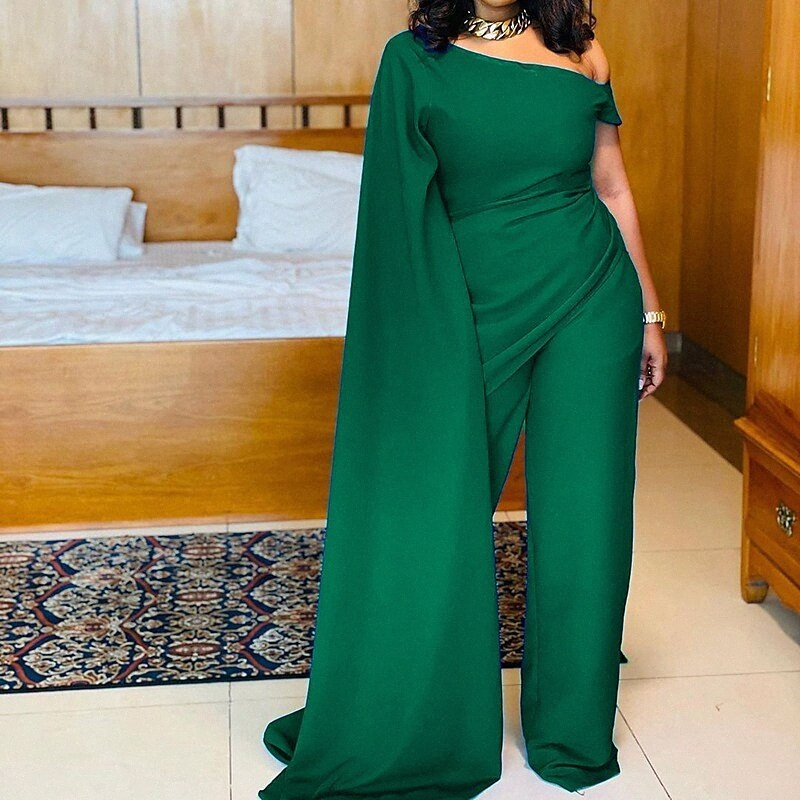 

women's Plus Size Jumpsuit Criss Cross Split Solid Colored Long Sleeve One Shoulder Streetwear Fall Spring Blue Green Red L XL XXL 3XL z3kT#