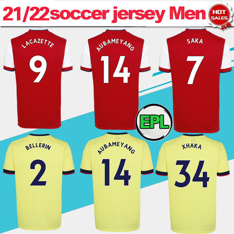 

2021 2022 Gunners Soccer jersey Home red AUBAM EY A N G PEPE gunner SA K A Away Yellow football shirt Customized -2XL, No name no number