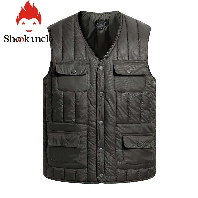 

Men's Vests Casual Multi Pocket Man Vest Down Cotton Men Winter Warm Sleeveless Jacket V-neck Button Waistcoat Windproof Male Tops, Armygreen