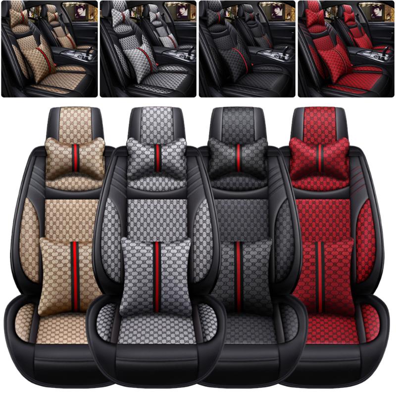 

Car Seat Covers 5 Seats Luxury PU Leather Cushion Full Set 4 Colors With Pillow Universal Accessories