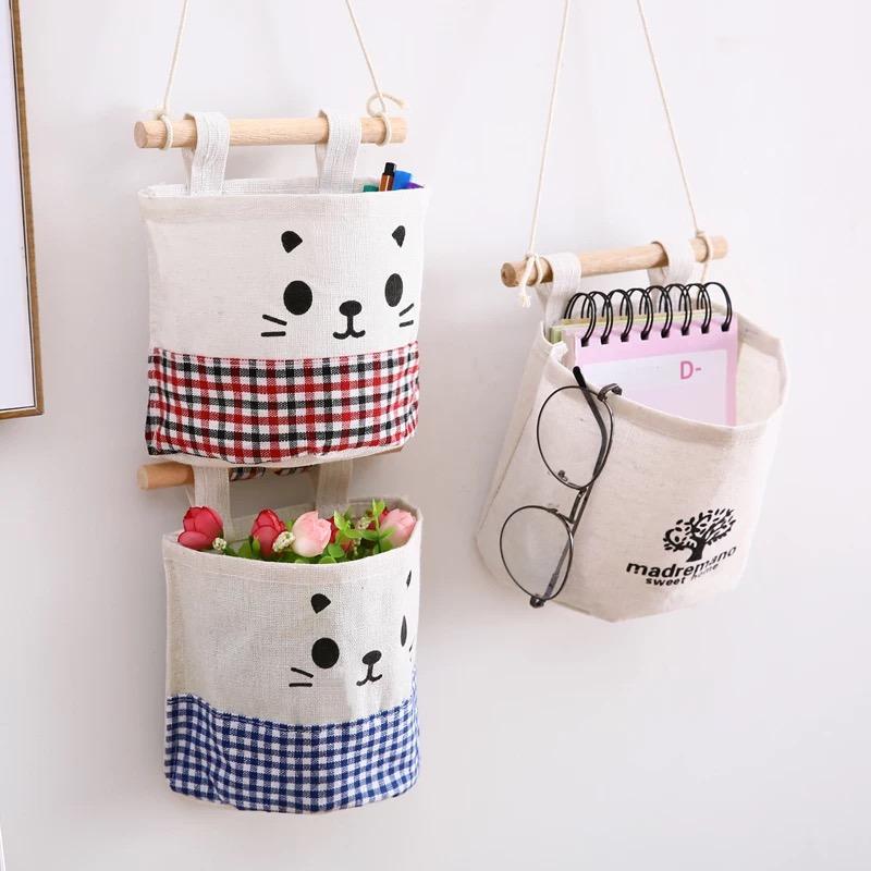 

Cotton Thours Hanging Organizer Storage Bag Wall Door Closet Destop Basket Makeup Sundries Box Home Decoration Bags