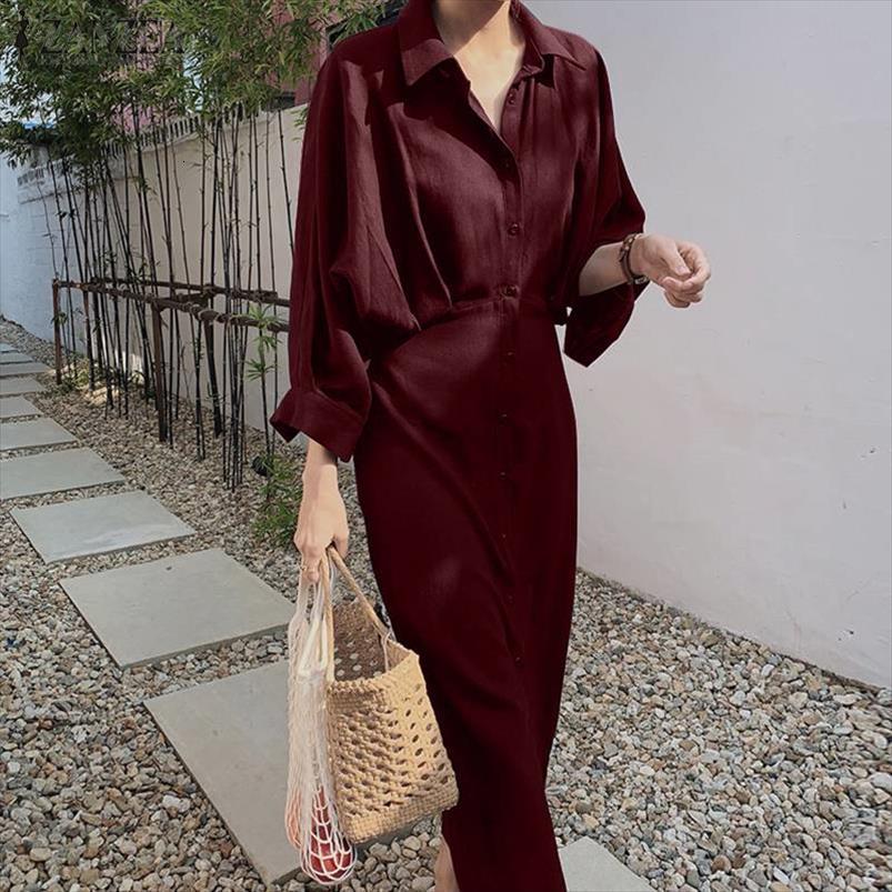 

stylish solid shirt autumn womens dresses sundress zanzea casual button maxi vestidos female lace up high waist robe oversized, Black;gray