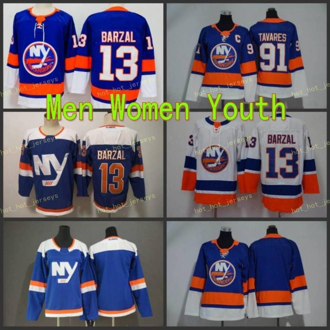 

2021 Women Youth Kids New York Islanders Jersey 91 John Tavares 13 Mathew Barzal Blue Blank All Stiched Hockey Jersey Boy Girls, As