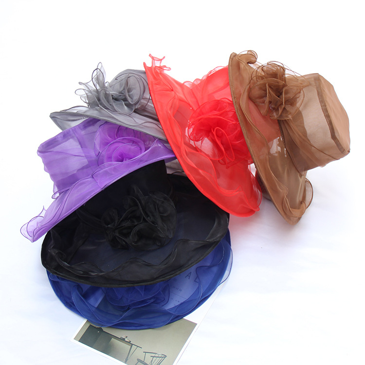 

Bridal Hair Accessories Bride Hats Flower Headpiece Ladies Dress Wedding Organza Caps Church Hat Prom Fascinator Women Headwear Kentucky Derby Red Black Yellow, Hot pink