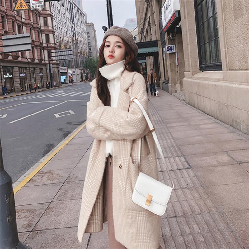 

Women' Wool & Blends Spring And Autumn Mink Fleece Warm Jacket Woolen Coat Mid-length Pocket Loose Lazy Knit Cardigan Turn Down Collar, Sky blue