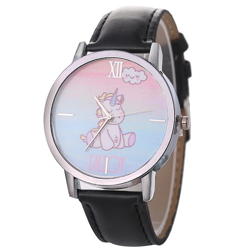 

Girls Watches Causal Cute Animal Unicorn Printing PU Leather Band Analog Alloy Quartz Watch relogio feminino Clock Pretty Baby Kids Girl Boys Wristwatches Unisex, Black