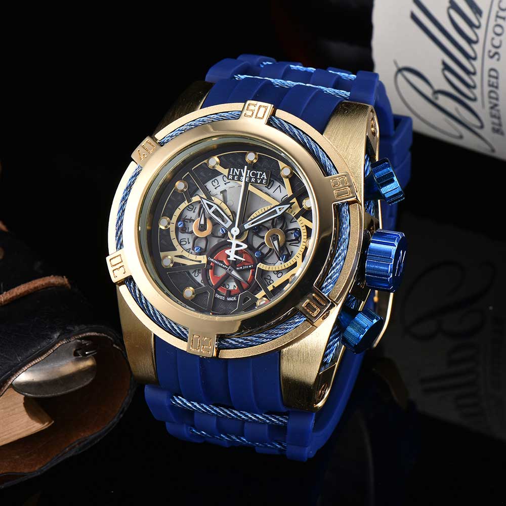 

High quality Invicta Outdoor Sport Men's Quartz Watch Hollow Character Large Dial Steel Band Folding Buckle, Slivery;brown