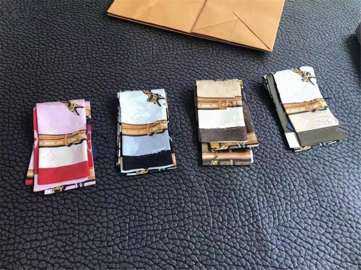 

Wholesale Beautiful Silk HANDBAG scarf Headbands women letter flower scraves Top grade bag hair Bands 8x120cm, Blue;gray