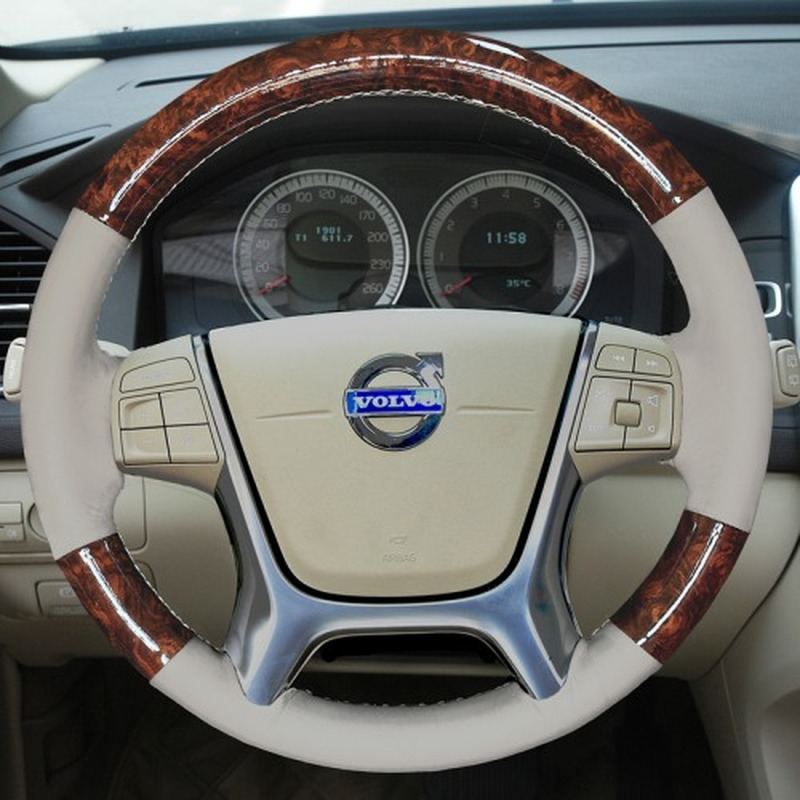 

For Volvo xc60 S60L old S80L DIY custom leather peach wood grain hand-sewn car steering wheel cover