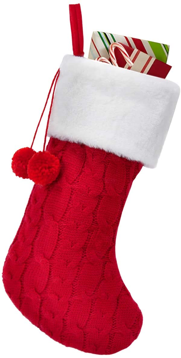 Double Knitted Christmas Stockings Red White 16 Inches Plush Faux Fur Cuff Xmas Stocking for Family Holiday Decorations 1221628-image-728343116