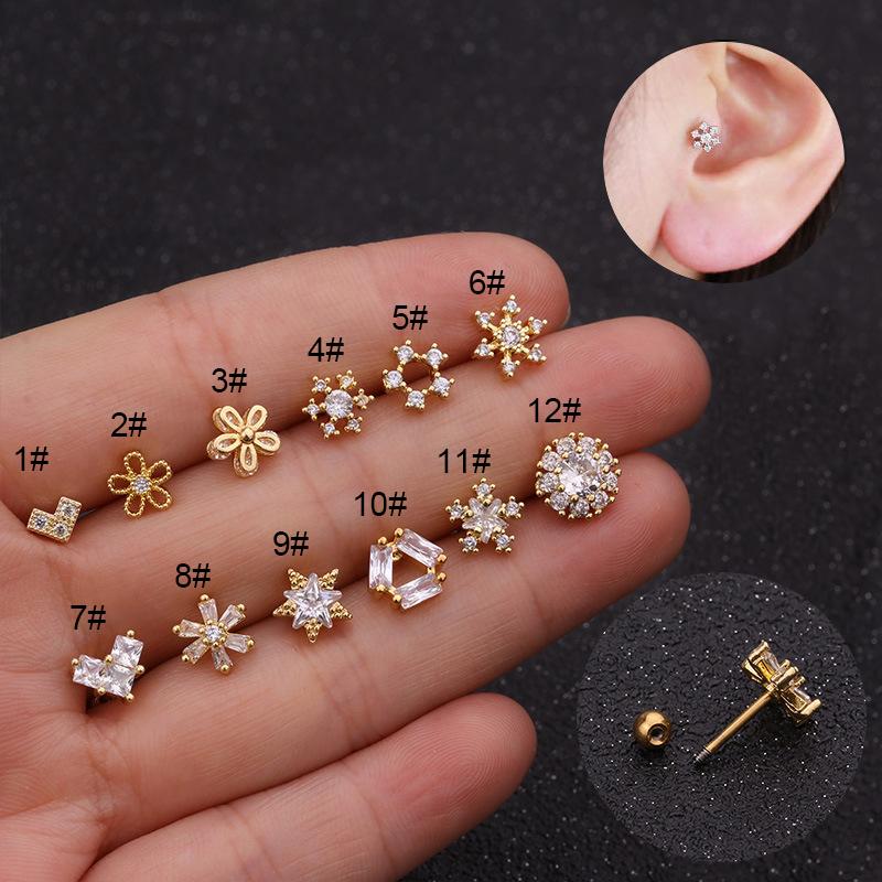 

Stud 1Pc Gold Color Cz Cartilage Earrings For Women Tragus Conch Rook Earring Stainless Steel Ear Piercing Jewelry