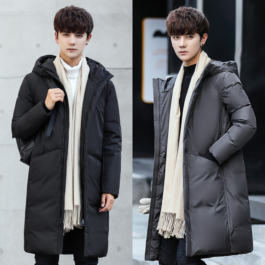 

New down medium and thickened et Korean winter long men's trendy binding, Black