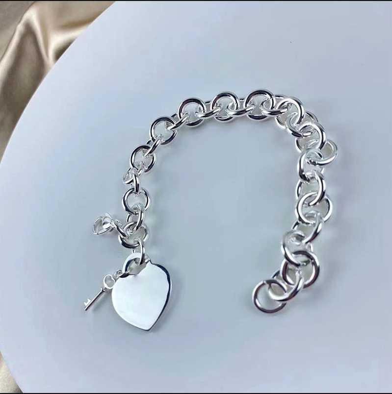 

S925 Silver Rose Gold Bracelet Silver Key Heart Bracelet Original Brand Fashion Jewelry Girlfriend Gift Q0603