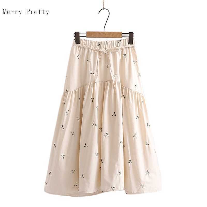 

Floral Embroidery Lace Up Women Pleated Skirts Summer High Elastic Waist Korean Fashion Preppy Style Ladies A-line Skirt 210526, Black