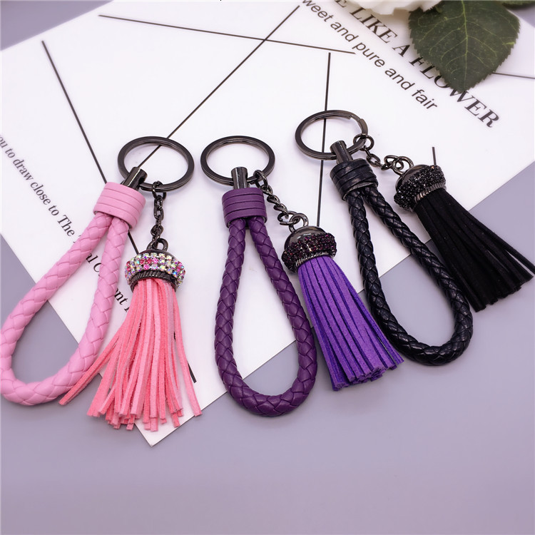 

tungsten steel ring keychain sticking drill korean velvet tassel pendant creative car lock decoration buckle accessories, Silver