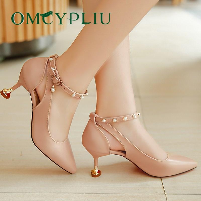 

Sandals Woman 2021 Summer Women Shoes Ankle Strap Large Size White Hollow High Heels Ladies Pointed Sexy Shoe Sandalias Mujer, Beige