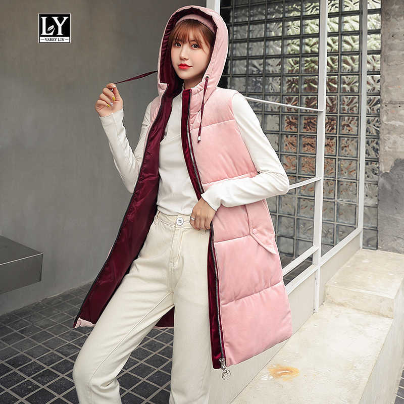 

Ly Varey Lin Winter Cotton Vest Jackets Hooded Warm Velvet Parka Women Sleeveless Padded Zipper Waistcoat Outwear 210526, Pink