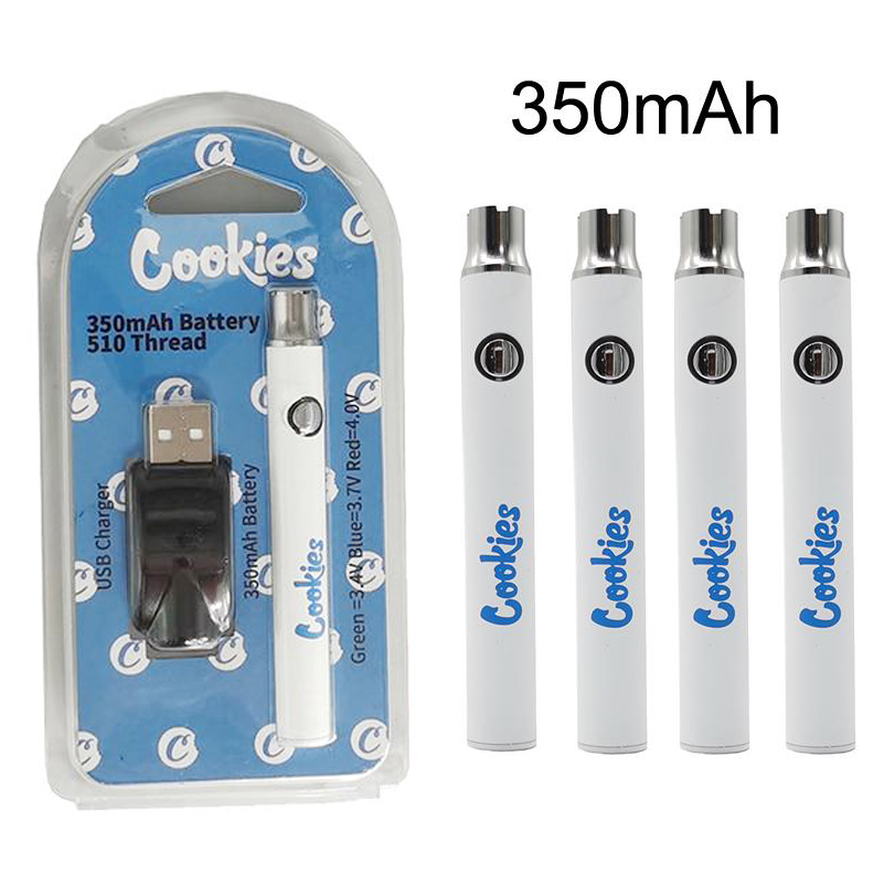 

Cookies Vape Battery 510 Thread Vapes Pen Batteries Rechargeable E-Cigarettes Starter Kits 350mAh Adjustable Voltage Vaporizer Pens USB Charger