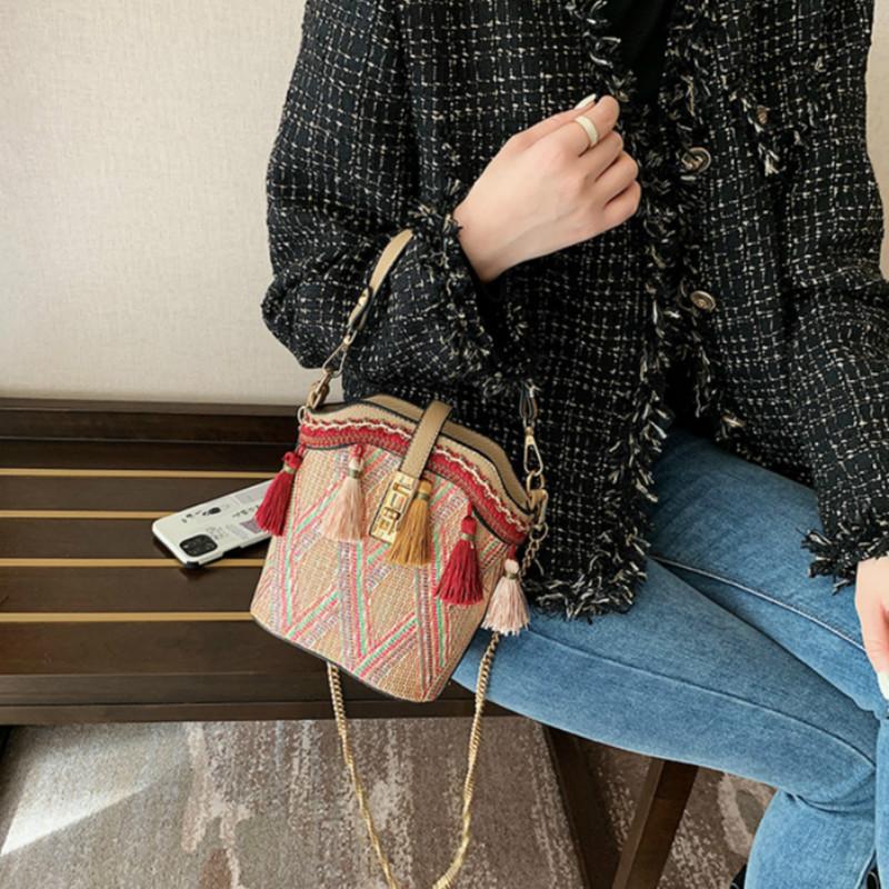 

Evening Bags For Women 2022 Vintage Beach Straw Ethnic Style Ribbon Tassel Bag Wind Messenger